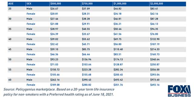 Average cost of term life insurance